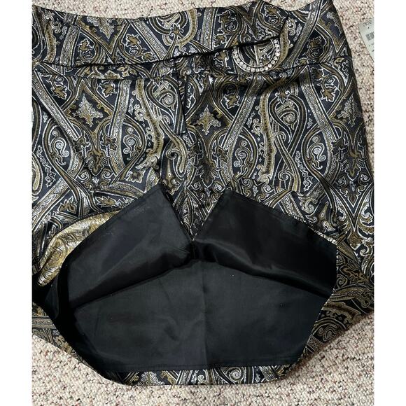 NWT Cache Vintage Black Silver Gold Metallic Mini Skirt Rhinestone Buckle Sz 6 - Picture 7 of 10